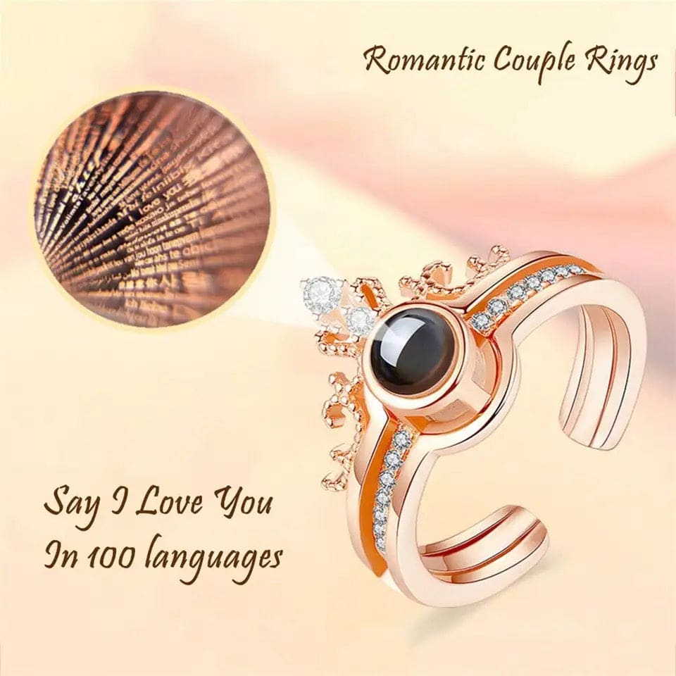 Zircon Rhinestone Crown Couple Ring, Projection Ring, Luxury Female Bridal Wedding Ring, Projection Charm Crown Ring, 100 Languages I Love You Projections Rings Zircon Rhinestone Crown Couple Ring, Projection Ring, Luxury Female Bridal Wedding Ring, Projection Charm Crown Ring, 100 Languages I Love You Projections Rings